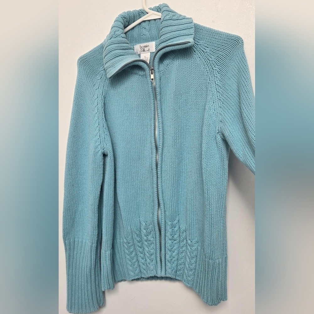 Vintage Bonnie & Bill XL Cottonblend Candy Blue Women's Zipper Cardigan Sweater - Picture 4 of 12